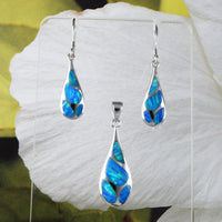 Magnifique collier et boucles d'oreilles en forme de goutte de pluie en opale bleue hawaïenne, pendentif en argent sterling en forme de goutte de pluie en opale bleue, cadeau d'anniversaire pour maman N8387S