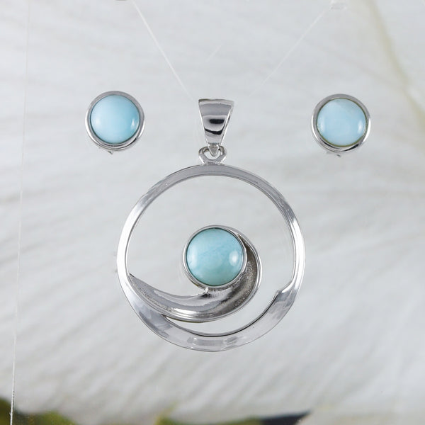 Boucles d'oreilles et collier uniques en véritable larimar hawaïen avec vagues de l'océan, pendentif en argent sterling avec larimar et vagues de l'océan, cadeau d'anniversaire pour maman N8449S