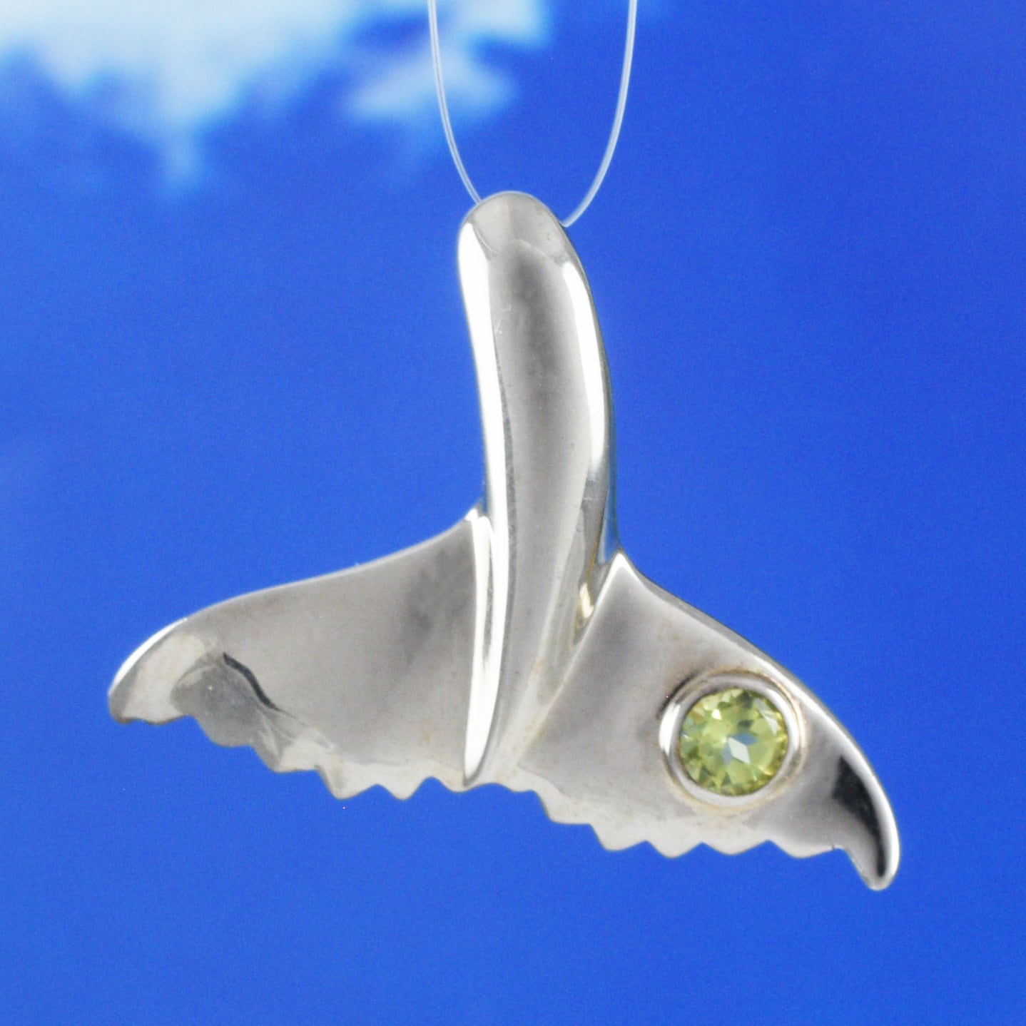 Beautiful Hawaiian Genuine Peridot Whale Tail Earring and Necklace, Sterling Silver Whale Tail Pendant, N8541S Birthday Mother Wife Mom Gift