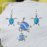 Magnifique collier et boucles d'oreilles hawaïennes pour maman et bébé tortue de mer, pendentif en argent sterling avec opale bleue et famille de tortues de mer, cadeau d'anniversaire pour maman N8836S