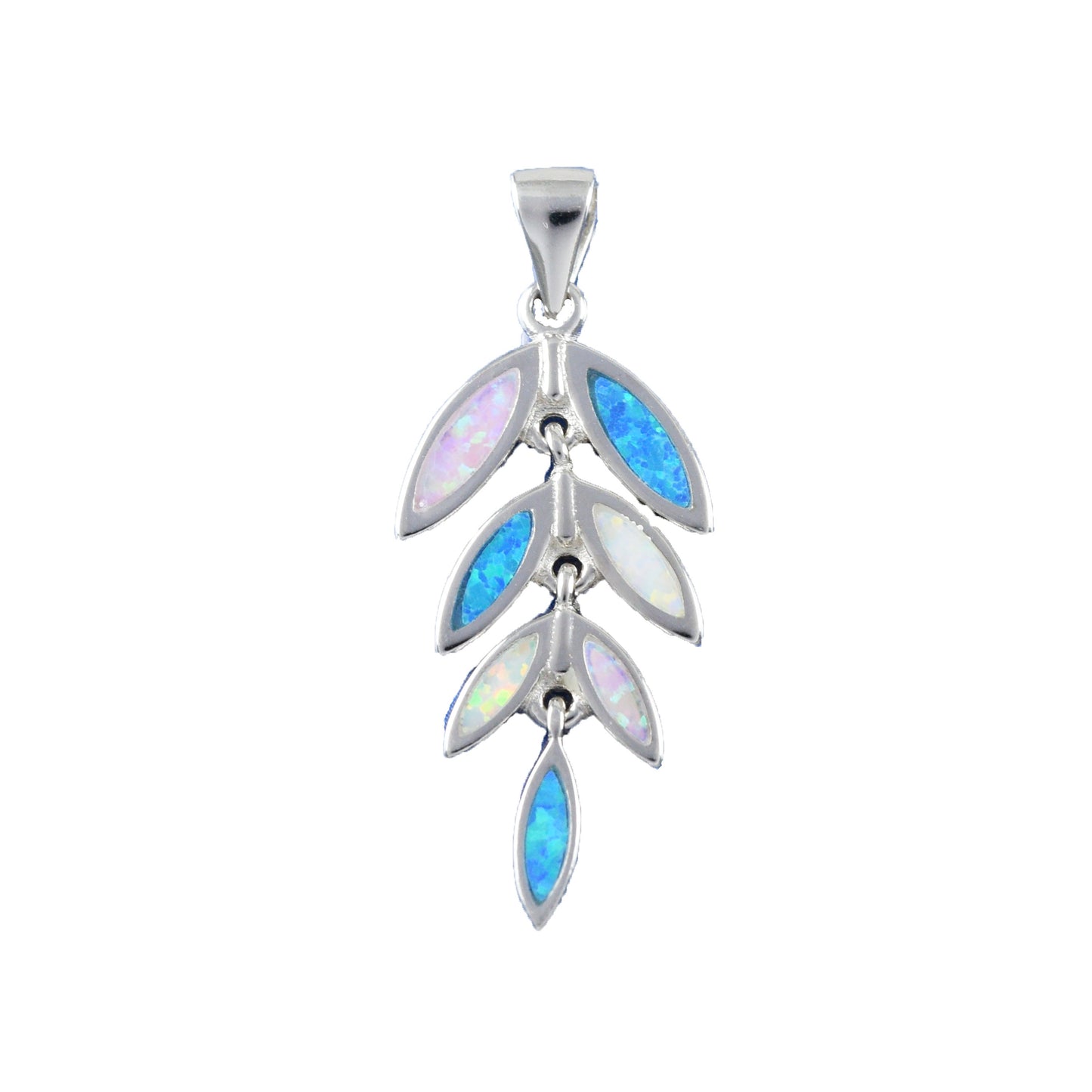 Beautiful Hawaiian Tri-color Opal Maile Leaf Earring and Necklace, Sterling Silver Blue White Pink Opal Maile Leaf Pendant, N8838S Mom Gift