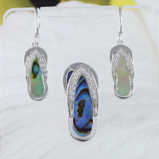 Boucles d'oreilles et collier uniques en coquillage de paua véritable de grande taille, pendentif sandale en argent sterling avec nacre d'ormeau, cadeau d'anniversaire pour maman N8847S