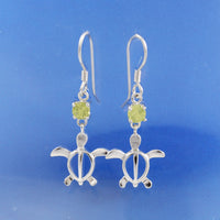 Boucles d'oreilles et collier uniques en véritable péridot hawaïen, pendentif tortue de mer en argent sterling, cadeau d'anniversaire, de Saint-Valentin, N8909S