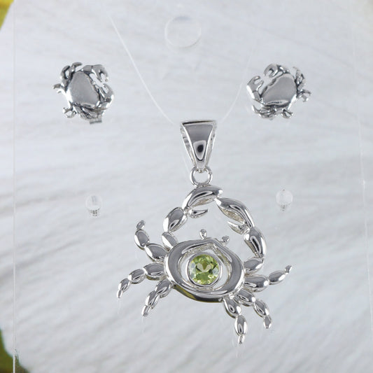 Boucles d'oreilles et collier uniques en véritable péridot hawaïen, pendentif en argent sterling en forme de crabe péridot, cadeau d'anniversaire pour mère, épouse, maman, N8881S