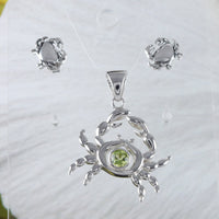 Unique Hawaiian Genuine Peridot Crab Earring and Necklace, Sterling Silver Peridot Crab Pendant, N8881S Birthday Mother Wife Mom Gift