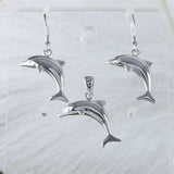 Pretty Hawaiian Dolphin Earring and Necklace, Sterling Silver Leaping Dolphin Pendant, N2002S Birthday Mother Wife Mom Girl Gift