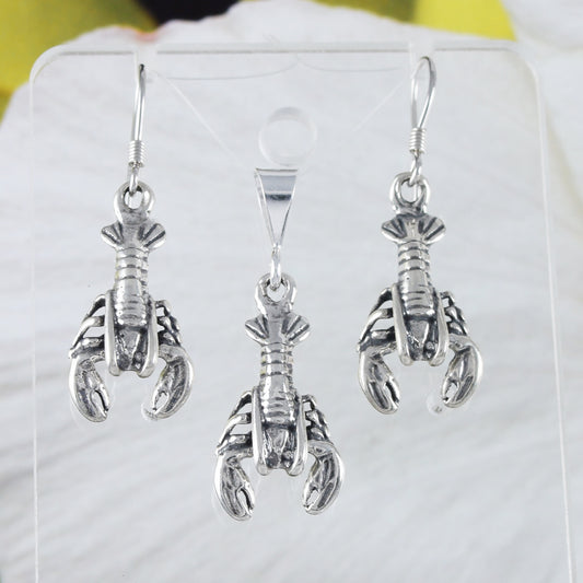 Boucles d'oreilles et collier uniques en forme d'écrevisse texane, pendentif à breloque en argent sterling en forme d'écrevisse, cadeau d'anniversaire pour maman, épouse, mère, bijoux texans, N8277SH