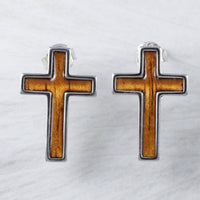 Unique Gorgeous Hawaiian X-Large Genuine Koa Wood Cross Earring and Necklace, Sterling Silver Cross Pendant, N9318S Birthday Mother Gift