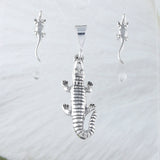 Unique Texan 3D Alligator Earring and Necklace, Sterling Silver Alligator Charm Pendant, N8279S1 Birthday Mother Mom Gift