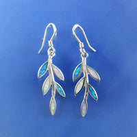 Unique Beautiful Hawaiian Tri-color Opal Maile Leaf Earring and Necklace, Sterling Silver Opal Maile Leaf Necklace, N8839S Birthday Mom Gift