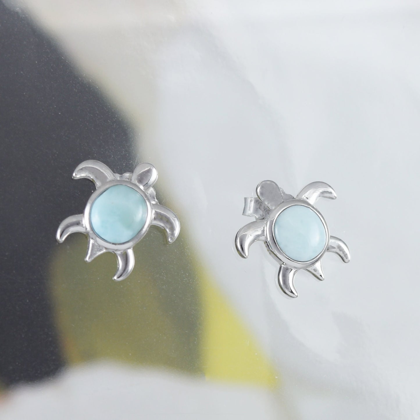 Boucles d'oreilles et collier uniques en véritable tortue de mer Larimar hawaïenne, pendentif en argent sterling avec tortue Larimar, cadeau d'anniversaire pour maman N8841S