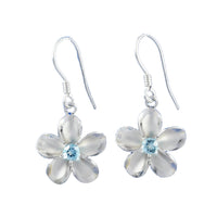 Magnifique collier et boucles d'oreilles en véritable topaze bleue hawaïenne Plumeria, pendentif en argent sterling avec fleur de Plumeria, cadeau d'anniversaire pour mère N8853SH