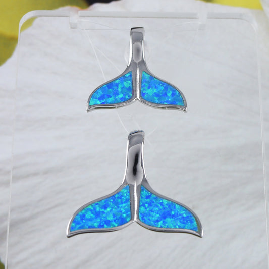 Collier assorti en forme de queue de baleine hawaïenne pour mère et fille, pendentif en argent sterling avec opale bleue, N7015, grande petite sœur, cadeau pour mère