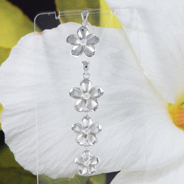 Magnifique collier assorti Plumeria hawaïen mère-fille, ensemble de fleurs Plumeria en argent sterling CZ, N7032 Grande petite sœur, maman fille