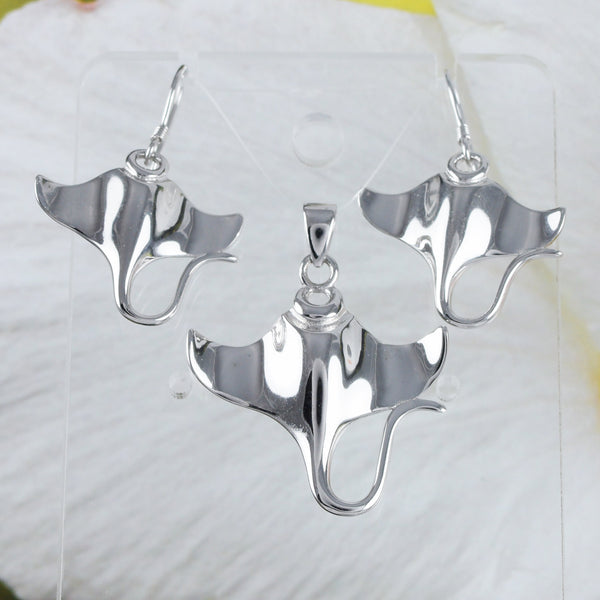 Magnifique collier et boucles d'oreilles raie manta hawaïenne, pendentif raie manta en argent sterling, cadeau d'anniversaire pour mère, épouse, maman, N6106S2