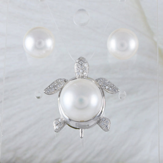 Boucles d'oreilles et collier uniques en forme de tortue de mer en perles blanches authentiques hawaïennes, pendentif en argent sterling avec perle blanche et zircone cubique, cadeau d'anniversaire N8866S1