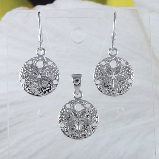 Boucles d'oreilles et collier uniques en forme de dollar de sable hawaïen, pendentif à breloque en argent sterling en forme de dollar de sable, cadeau d'anniversaire pour mère, maman et fille N6117S