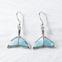 Unique Hawaiian Genuine Larimar Whale Tail Earring and Necklace, Sterling Silver Larimar Whale Tail Pendant, N9325S2 Birthday Wife Mom Gift