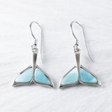 Unique Hawaiian Genuine Larimar Whale Tail Earring and Necklace, Sterling Silver Larimar Whale Tail Pendant, N9325S2 Birthday Wife Mom Gift