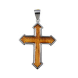 Unique Gorgeous Hawaiian X-Large Genuine Koa Wood Cross Earring and Necklace, Sterling Silver Cross Pendant, N9318S Birthday Mother Gift