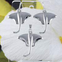 Unique Beautiful Hawaiian Large Stingray Earring and Necklace, Sterling Silver Sting Ray Pendant, N6110S1 Birthday Mother Wife Mom Gift