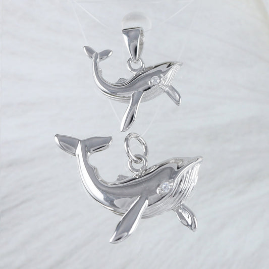 Magnifique collier baleine à bosse hawaïenne pour maman et fille, pendentif baleine en argent sterling, cadeau pour maman et petite sœur N7027