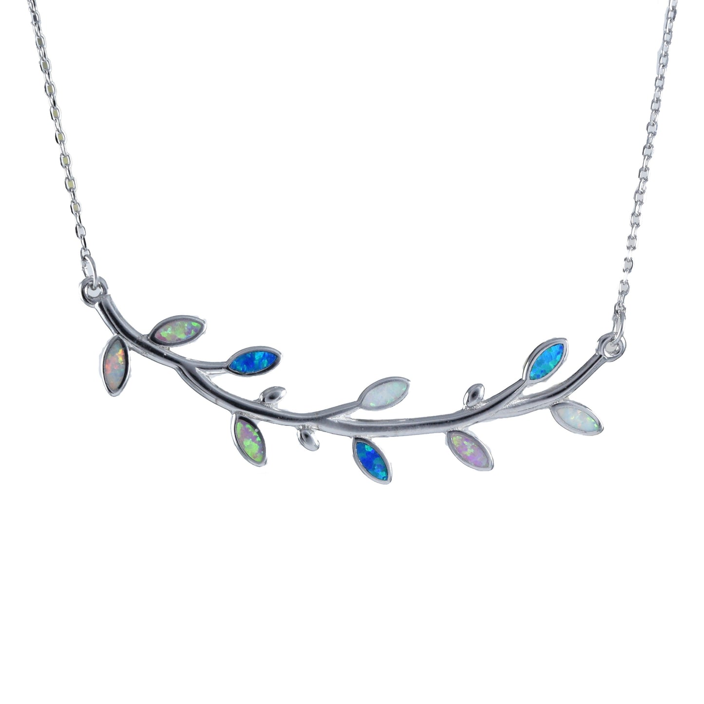 Unique Beautiful Hawaiian Tri-color Opal Maile Leaf Necklace, Sterling Silver Opal Maile Leaf Necklace, N8839 Birthday Mom Mother Gift