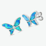 Unique Beautiful Hawaiian Blue Opal Butterfly Earring, Sterling Silver Blue Opal Butterfly CZ Stud Earring E8145 Mother Birthday Mom Gift