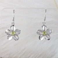 Beautiful Hawaiian Genuine Peridot Plumeria Earring, Sterling Silver Plumeria Flower Dangle Earring, E8889H Birthday Mom Mother Gift