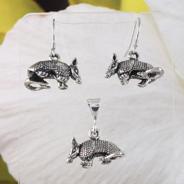 Unique Texan 3D Armadillo Necklace and Earring, Sterling Silver Armadillo Charm Pendant, N8621H Birthday Mother Wife Mom Gift