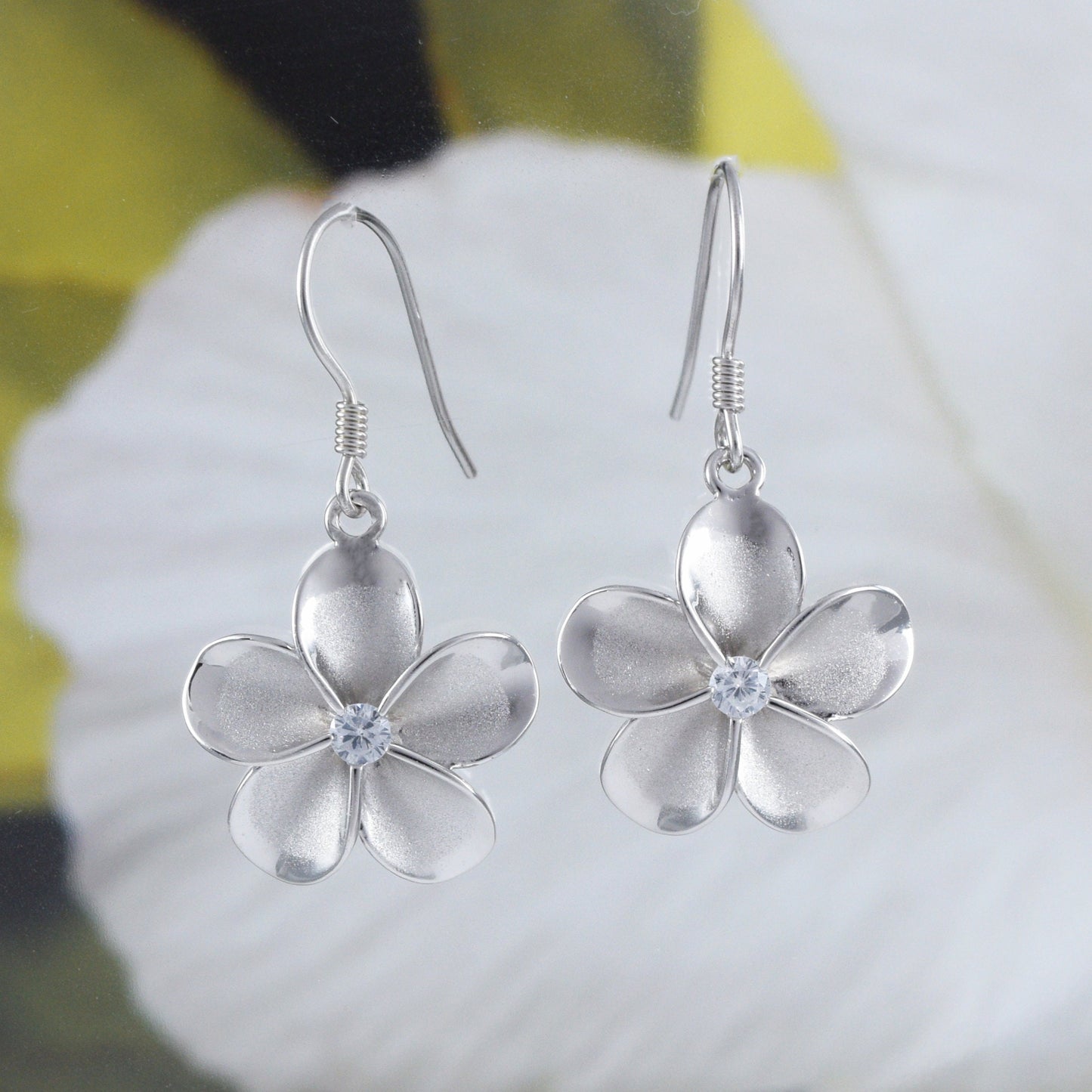 Beautiful Hawaiian Plumeria Necklace and Earring, Sterling Silver Plumeria Flower CZ Pendant, N2031H Birthday Mother Wife Mom Gift