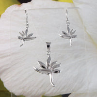 Collier et boucles d'oreilles uniques en forme d'oiseau de paradis hawaïen, pendentif en argent sterling avec fleur d'oiseau de paradis, cadeau d'anniversaire pour maman N2005H