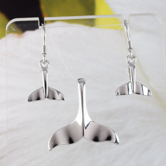 Magnifique collier et boucles d'oreilles en queue de baleine hawaïenne, pendentif en argent sterling en forme de queue de baleine, cadeau d'anniversaire pour mère, épouse, maman, N2019H