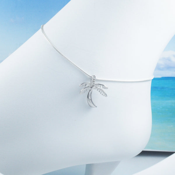 Pretty Hawaiian Palm Tree Anklet or Bracelet, Sterling Silver Palm Tree Charm Bracelet, A6123 Birthday Mom Wife Mother Gift