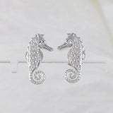 Unique Pretty Hawaiian Seahorse Earring, Sterling Silver Seahorse CZ Stud Earring, E9507 Birthday Wife Mom Girl Mother Gift