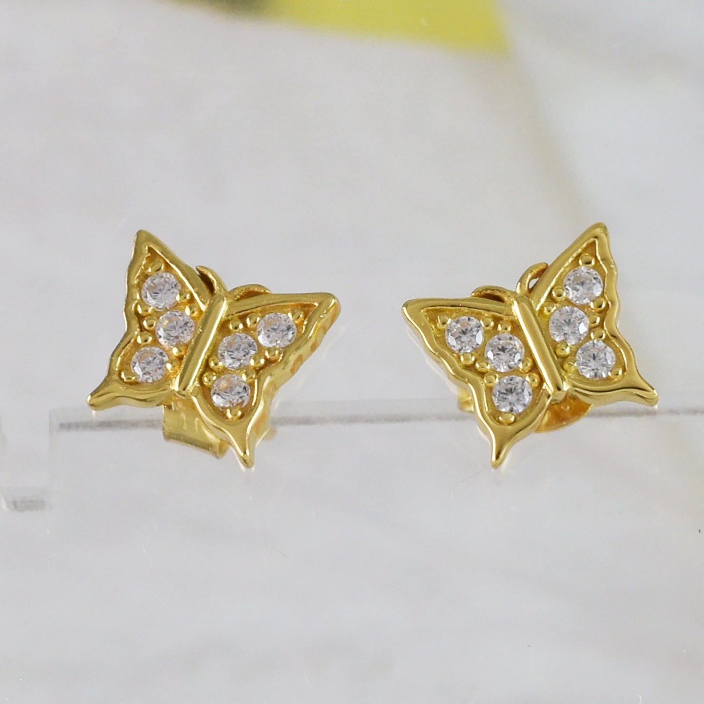 Unique Hawaiian Butterfly Earring, Sterling Silver Yellow-Gold Plated Butterfly CZ Stud Earring, E9510 Birthday Mom Wife Girl Gift