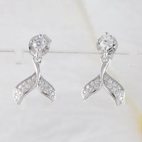 Unique Beautiful Hawaiian Whale Tail Earring, Sterling Silver Whale Tail CZ Stud Earring, E9511 Birthday Mom Mother Gift