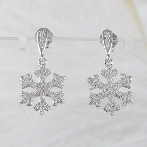 Unique Beautiful Snowflake Earring, Sterling Silver Snow Flake CZ Stud Earring, E9513 Birthday Wife Mom Girl Mother Gift