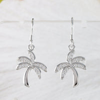 Beautiful Hawaiian Palm Tree Earring, Sterling Silver Palm Tree CZ Dangle Earring, E4022A Birthday Mom Mother Gift, Island Jewelry