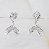 Unique Beautiful Hawaiian Whale Tail Earring, Sterling Silver Whale Tail CZ Stud Earring, E9511 Birthday Mom Mother Gift