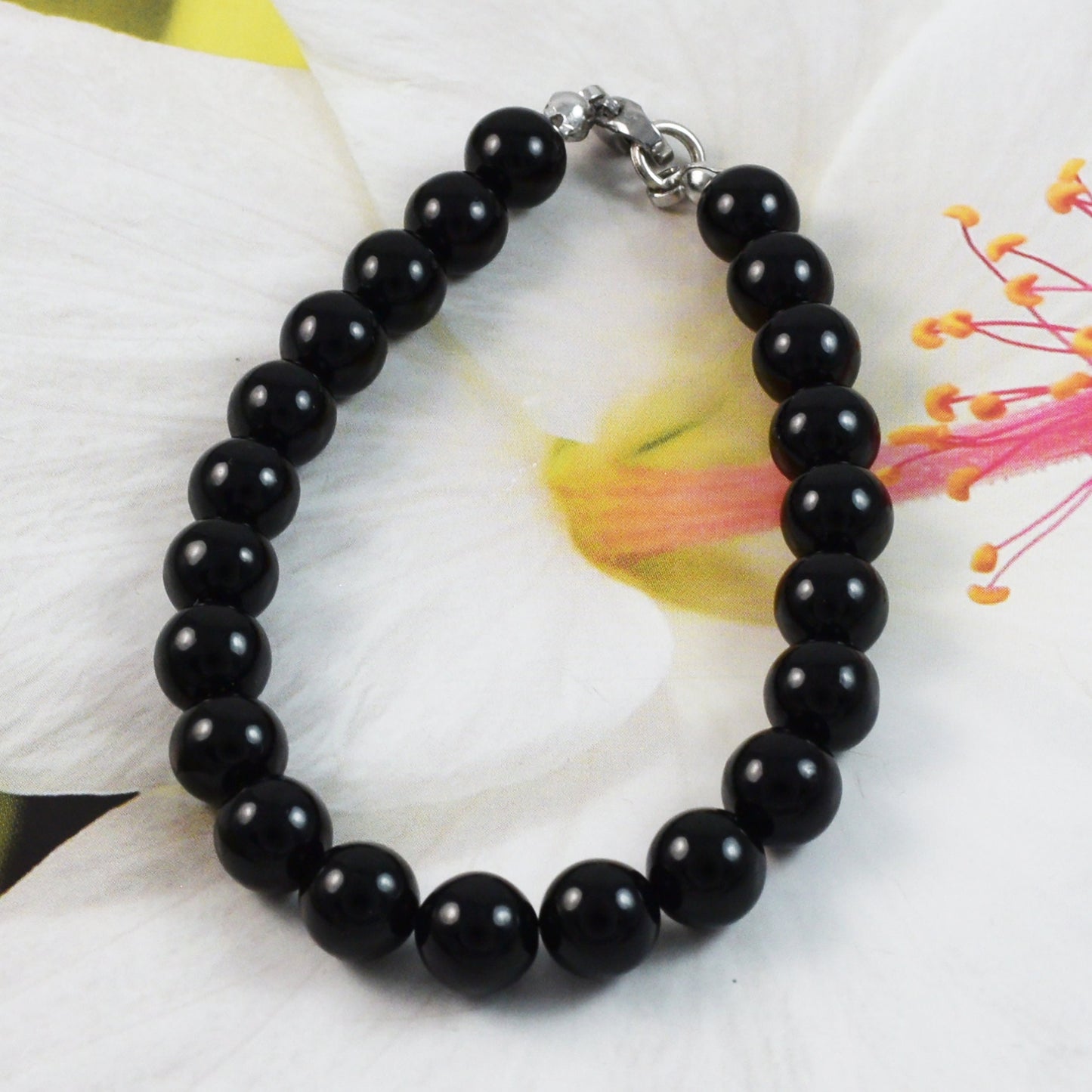 Unique Beautiful Hawaiian Genuine Black Coral Bracelet, Stainless Steel Black Coral Round Beads Bracelet, B3355 Birthday Mom Mother Gift