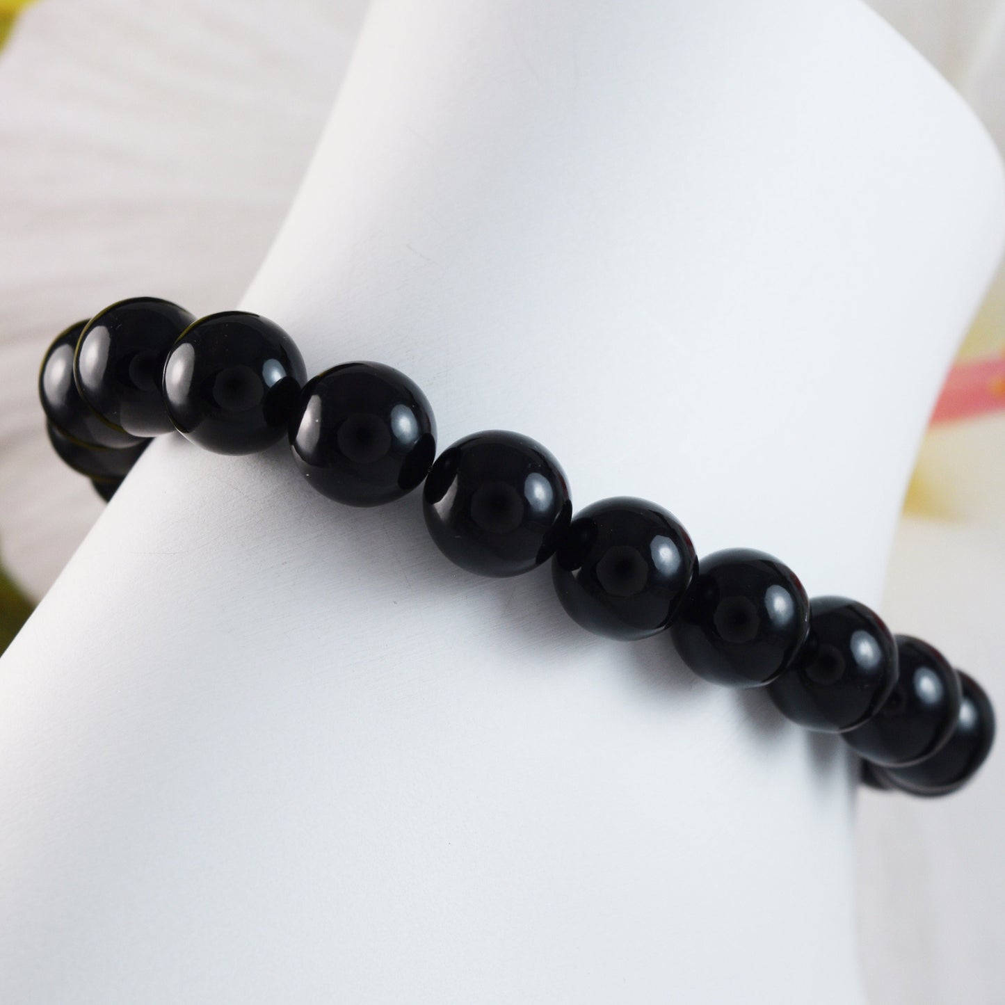 Unique Gorgeous Large Hawaiian Genuine Black Coral Bracelet, Stainless Steel Black Coral Round Beads Bracelet, B3357 Birthday Mother Gift