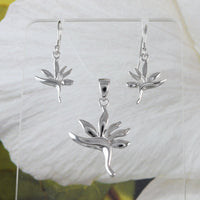 Collier et boucles d'oreilles uniques en forme d'oiseau de paradis hawaïen, pendentif en argent sterling avec fleur d'oiseau de paradis, cadeau d'anniversaire pour maman N2005H