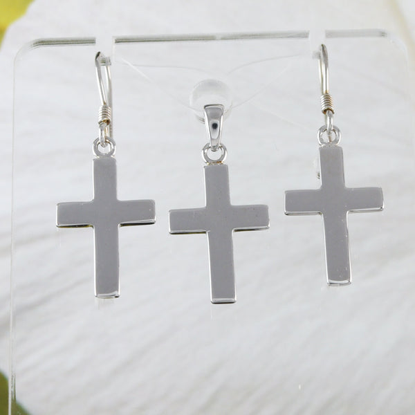 Pretty Hawaiian Cross Necklace and Earring, Sterling Silver Cross Charm Pendant, Christian Jewelry, N2010S Birthday Mother Mom Gift