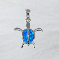 Pretty Hawaiian Blue Opal Sea Turtle Necklace, Sterling Silver Opal Turtle Charm Pendant, N2012 Birthday Mother Mom Gift, Island Jewelry