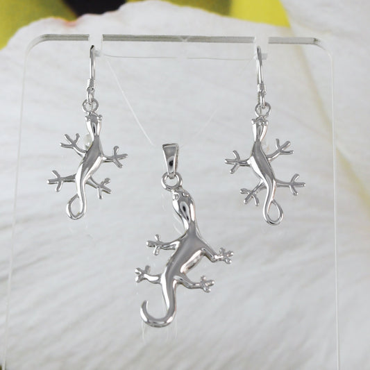 Collier et boucles d'oreilles uniques en forme de grand gecko hawaïen, pendentif à breloque en argent sterling avec lézard gecko, cadeau d'anniversaire pour mère, épouse, maman, N2020S