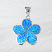 Magnifique collier hawaïen en opale bleue avec grand pendentif en argent sterling et fleur de plumeria, cadeau d'anniversaire pour maman N6008