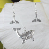 Gorgeous Hawaiian Large Humpback Whale Earring and Necklace, Sterling Silver Whale Pendant, N6012 Birthday Anniversary Mom Mother Gift