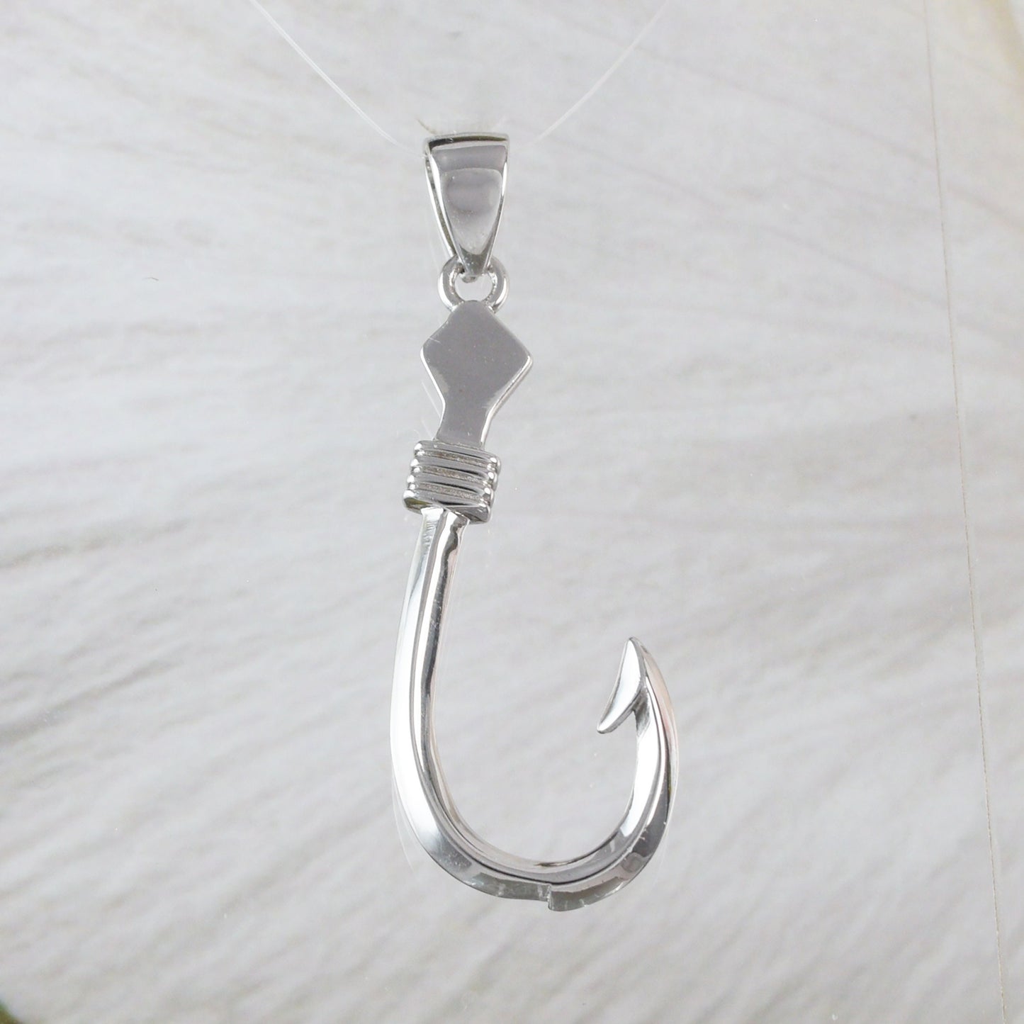 Beautiful Hawaiian 3D Fish Hook Necklace, Sterling Silver 3D Fish Hook Pendant, N6124 Birthday Mother Gift, Island Jewelry