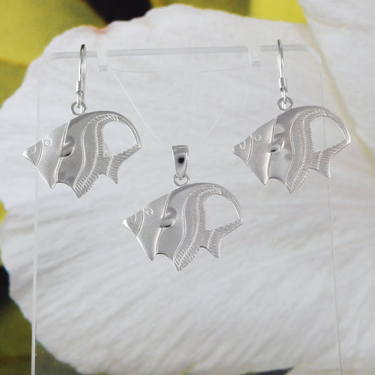 Collier et boucles d'oreilles uniques en forme de poisson ange hawaïen, pendentif en argent sterling, cadeau d'anniversaire pour mère, épouse, maman, bijoux des îles, N6125S